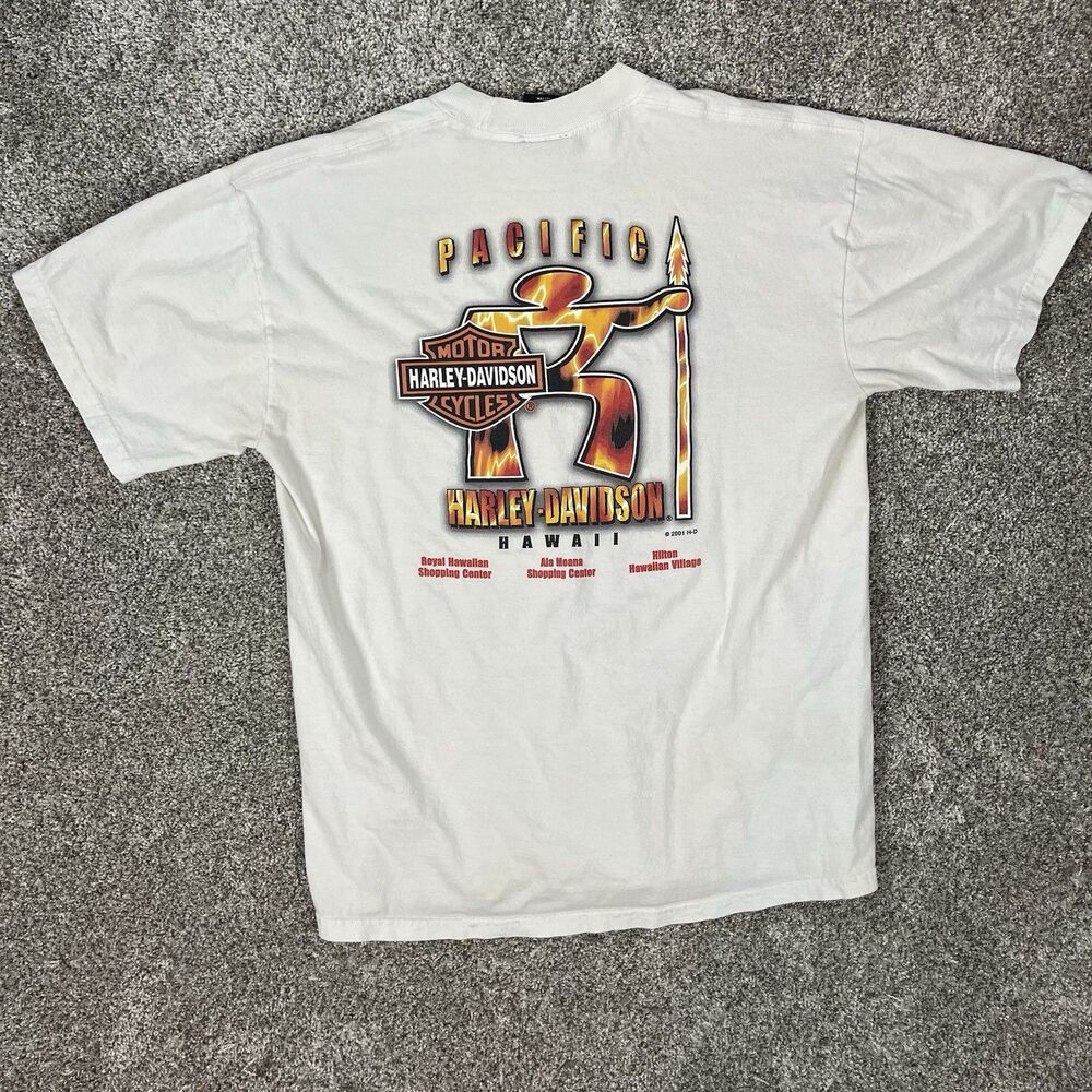 Vintage Hawaii Pacific Harley Davidson Graphic Shirt Tee Size Medium Flames 2001